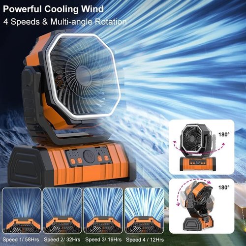 AVVCRMYIUY Portable Fan Camping Fan 20000mAh Rechargeable Portable Camping Fan Wireless Camping, Tent Ceiling Fan with Light Remote Control