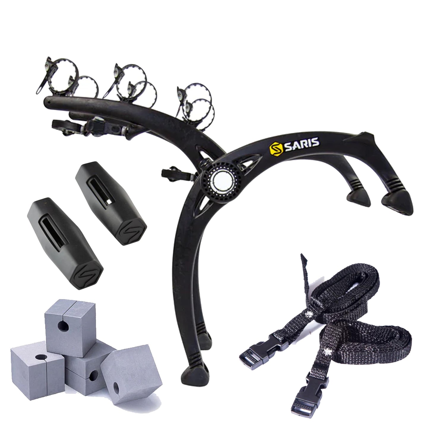 Saris Bike Racks, Bones EX Car Trunk Bicycle Rack Carrier, Mounts 3 Bikes (Black) with Wheel Straps, Hatch Huggers & Protect-O-Pads