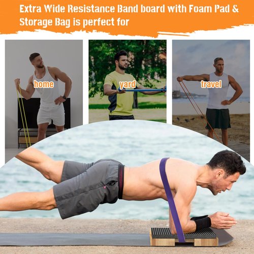 Zaldia Wooden Fitness Board - Resistance Band Workout Footplate with Foam Pad & Storage Bag - Wood Exercise Step Platform with Non-Slip Surface for Home Body Gym, Strength Training
