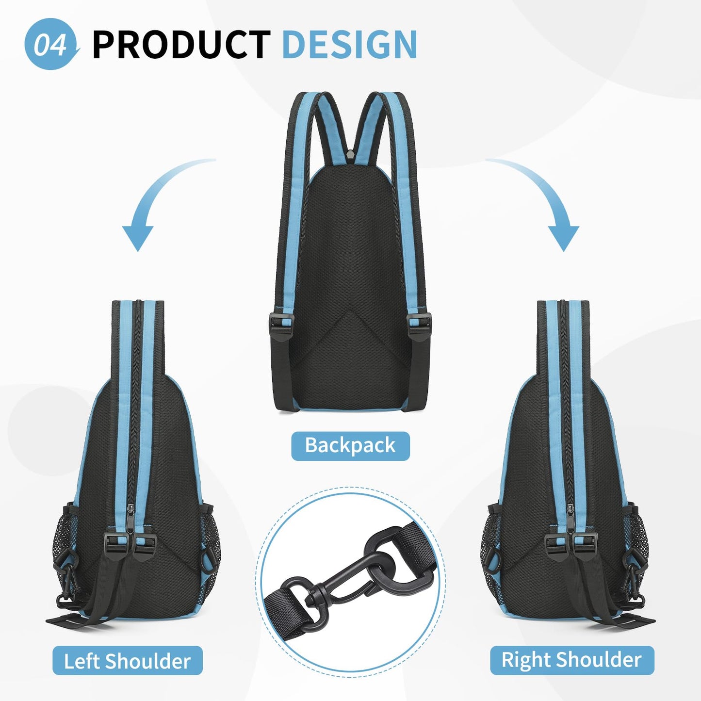 SUIKIHUM Convertible Sling Bags for Women Men, Lightweight Crossbody Backpack Daypack Fit for 7.9" Tablet for Casual Travel Sport Hiking (Blue)