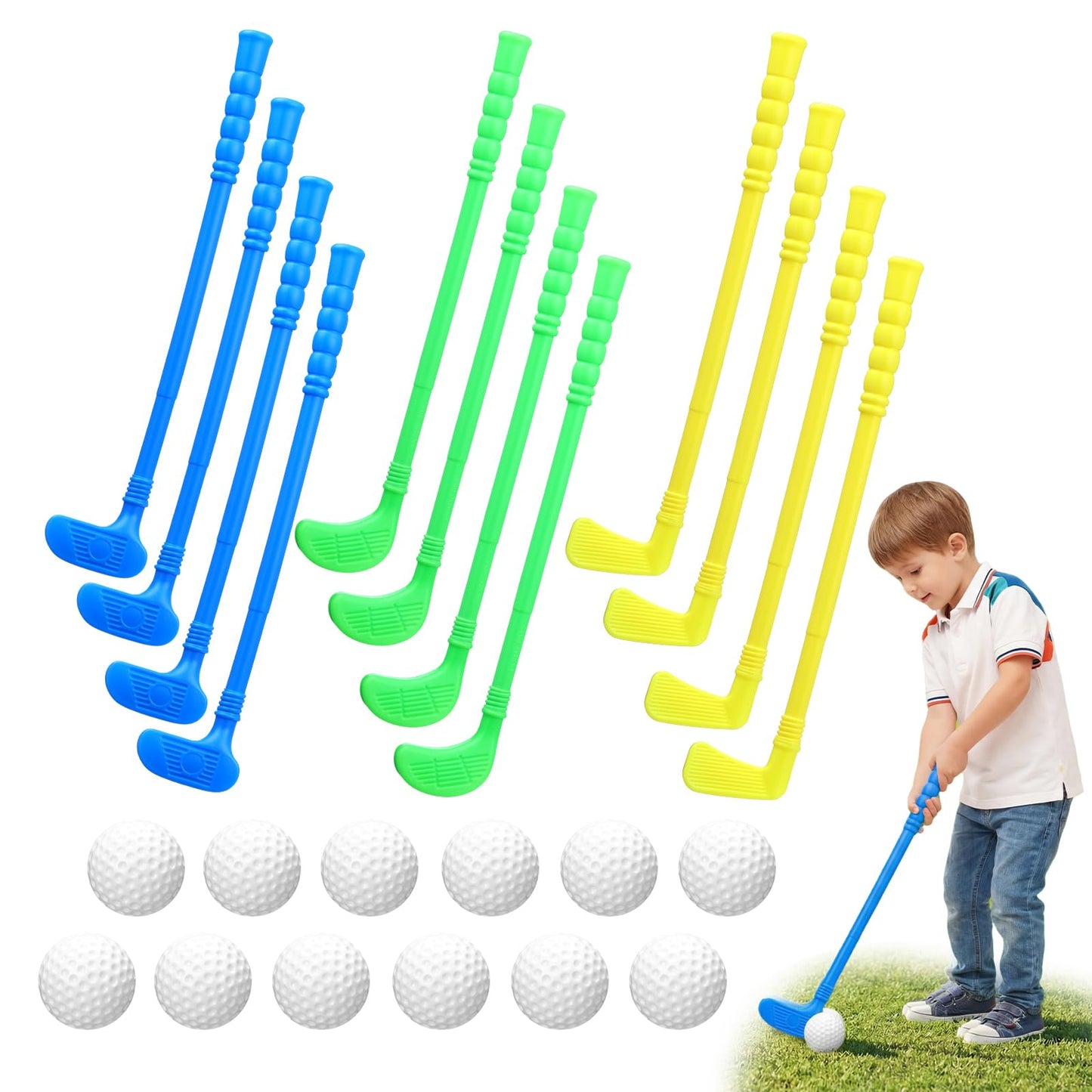 Teyva Daily 24 Pcs Plastic Mini Golf Clubs for Toddlers, Kids Golf Birthday Party Favors, Kids Clubs and Balls Toy Set, Toddlers Outdoor Indoor Lawn Sports for Boys Girls Party Supplies(Classic)