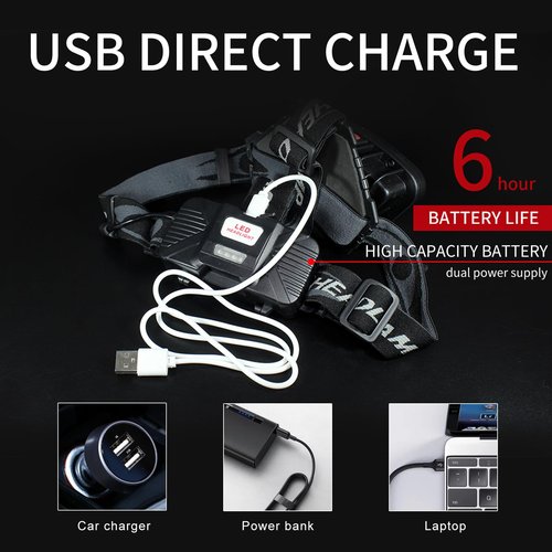 DARKBEAM COB Floodlight Headlamp USB Rechargeable with Red Light, 2000 Lumen LED Headlight - Car Maintenance and Night Construction 6-10 Hours Long Battery Life