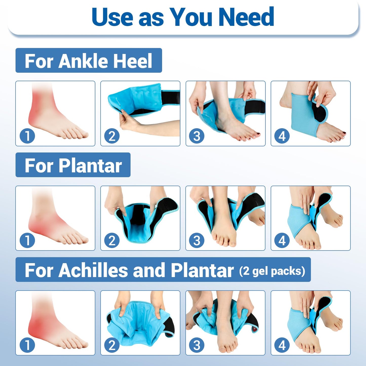 Comfytemp Ankle Ice Pack Wrap Brace for Swelling, Foot Pain Relief, 2 Gel Packs for Injuries Reusable, Hot Cold Compress Therapy for Plantar Fasciitis Relief, Heel Spur, Achilles Tendonitis, Swelling