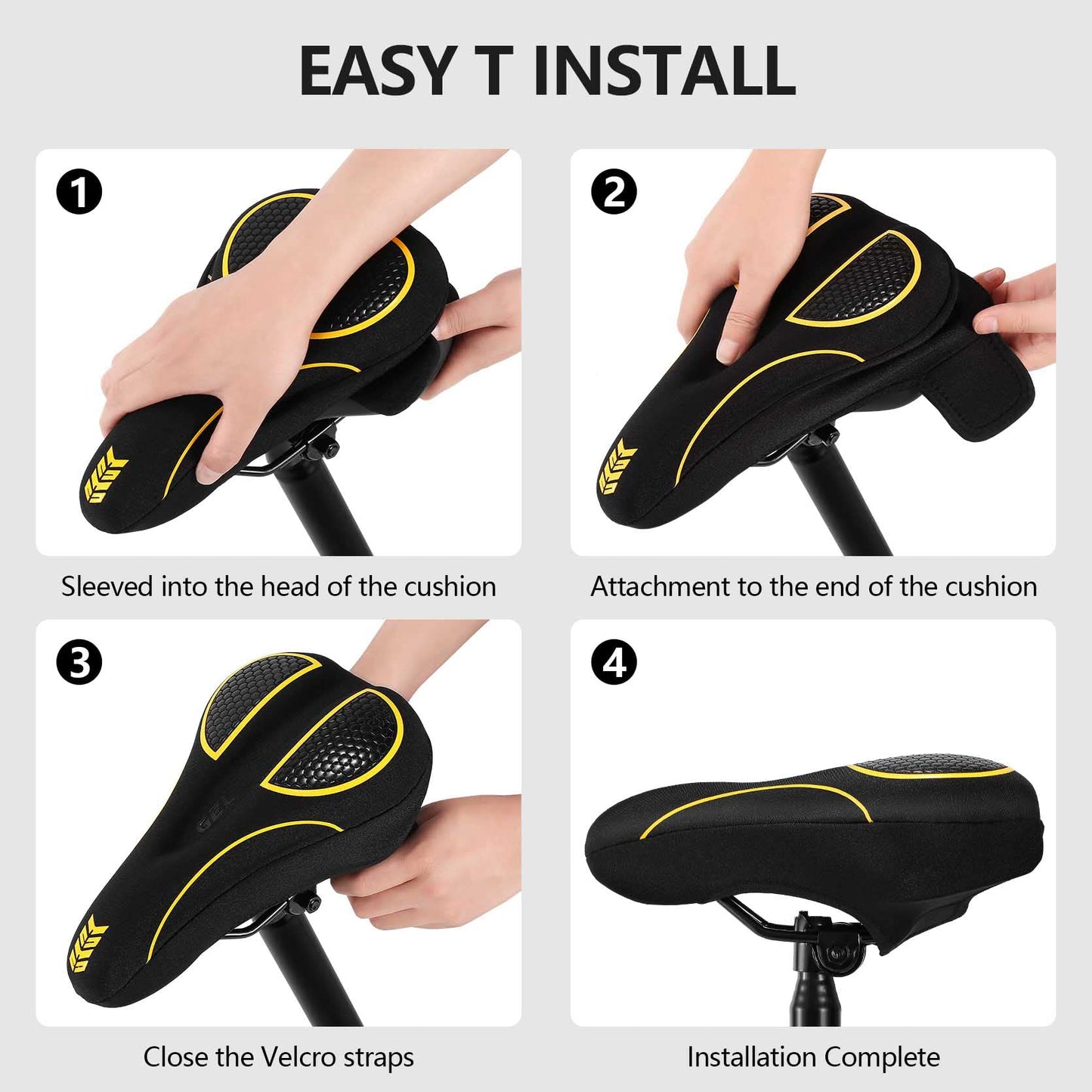 Bike Seat Cushion - Gel Padded Bike Seat Cover for Men Women Comfort, Extra Soft Exercise Bicycle Seat Compatible with Peloton, Outdoor & Indoor with Adjustable Velcro Secure Yellow