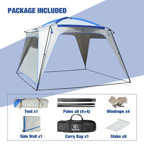 REDCAMP 6-8 Person Beach Canopy Tent with Side Wall, 10ft Cabana Beach Tent with Ground Pegs and Carry Bag, Sun Shelter Rainproof, Waterproof for Camping, Backyard, Fishing, Parties, Picnics
