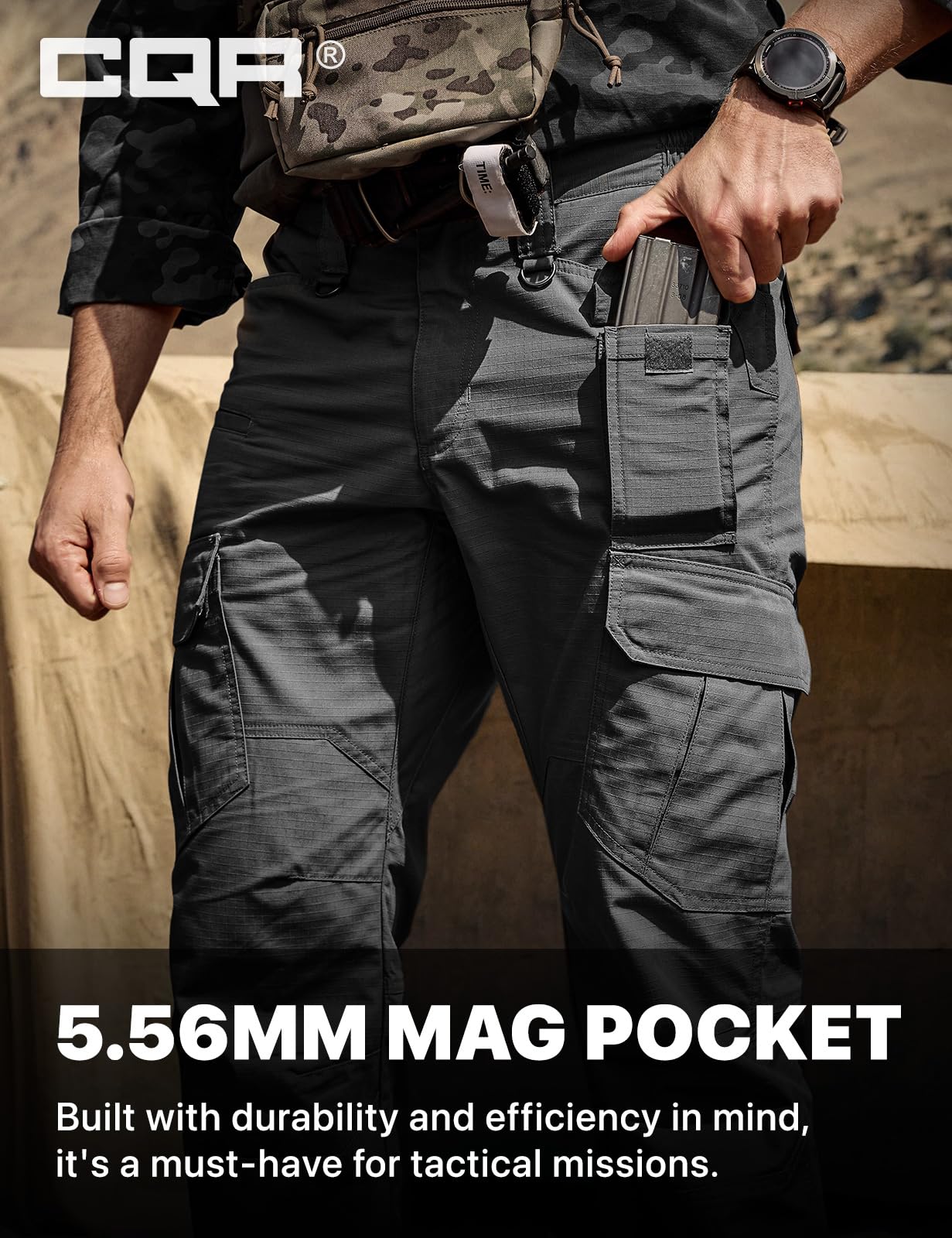 CQR Men's Tactical Pants, Water Resistant Ripstop Cargo Pants, Lightweight EDC Work Hiking Pants, Outdoor Apparel, Duratex Mag Pocket Charcoal, 40W x 32L