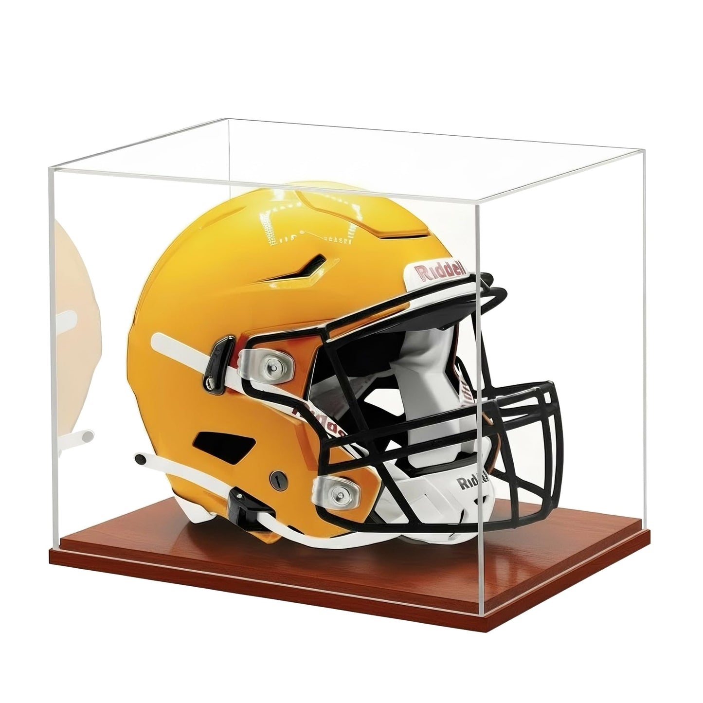 Happyseason Football Helmet Display Case, One-Piece Acrylic, Solid Wood Base, Full Size Helmet Display Case, Sports Collectible Memorabilia, No Assembly Required (Cherry Brown, Full Size)