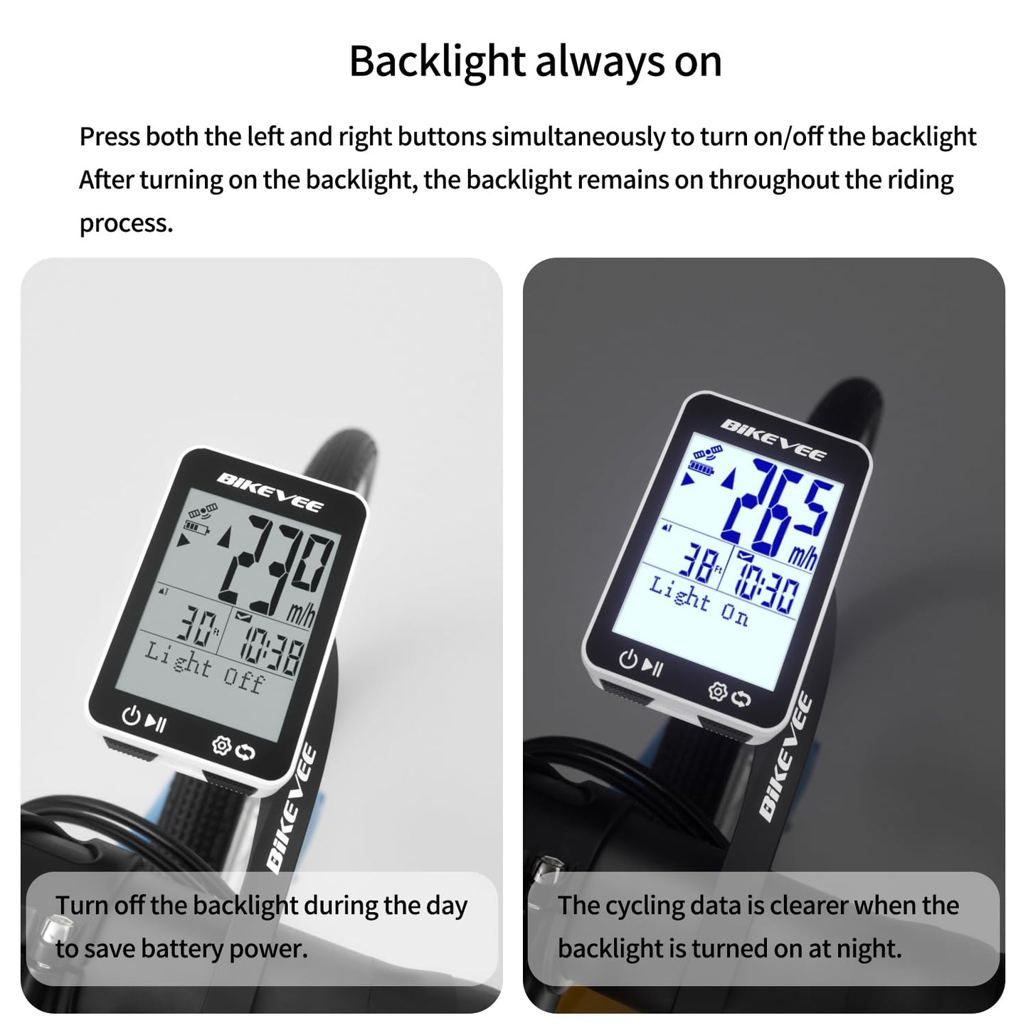 Bikevee GPS Bike Computer Wireless Bicycle Speedometer Odometer 9 Languages Auto Backlight Auto Start Stop IPX7 Waterproof 2.4 Inch LCD with Out Front Mount Supports MPH KMH - White