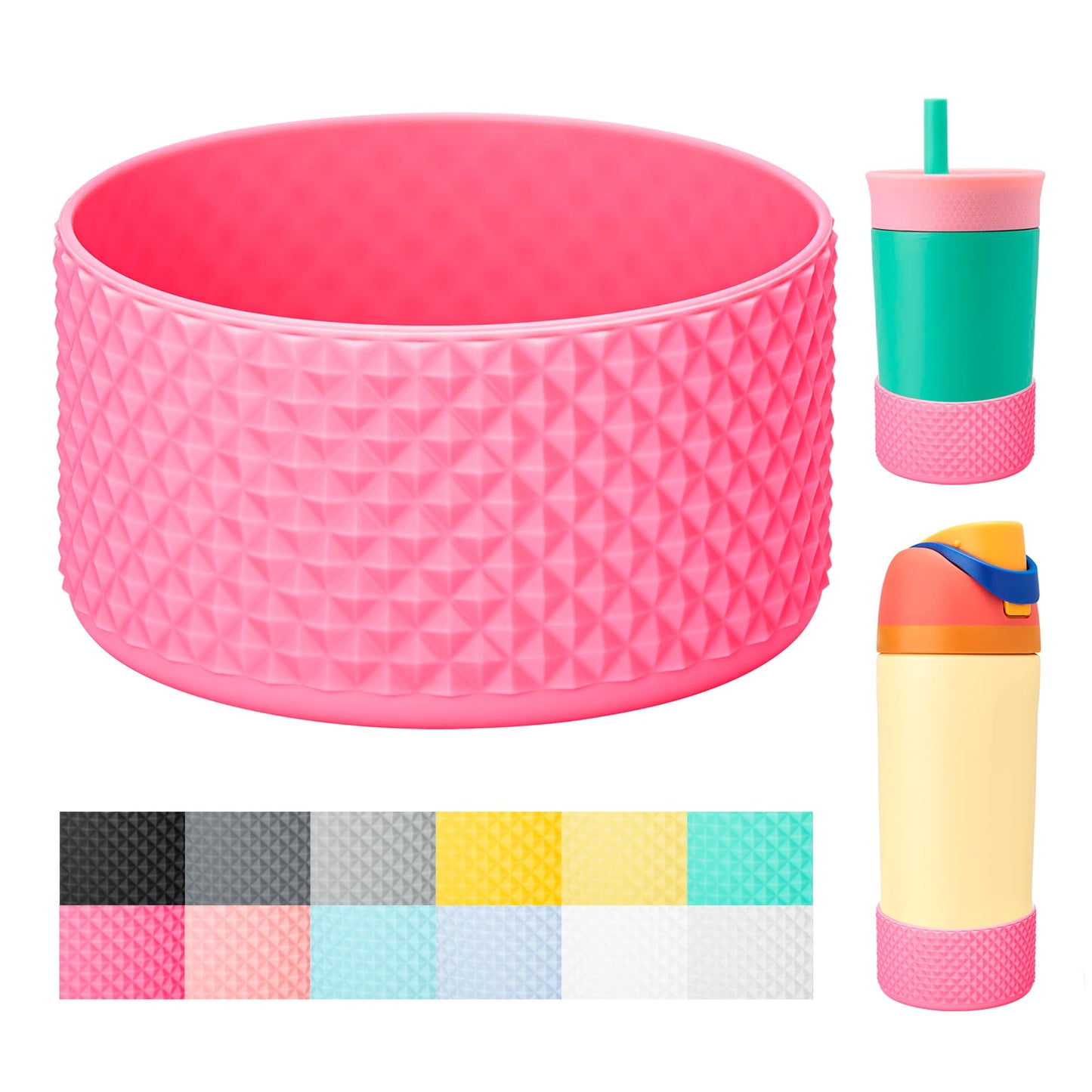 Bluwing Protective Silicone Boot for Owala Kids Water Bottle 14/16 oz, Silicone Sleeve for Stanley Tumbler 20-40oz, HydroFlask 12-24OZ(Rose Pink)