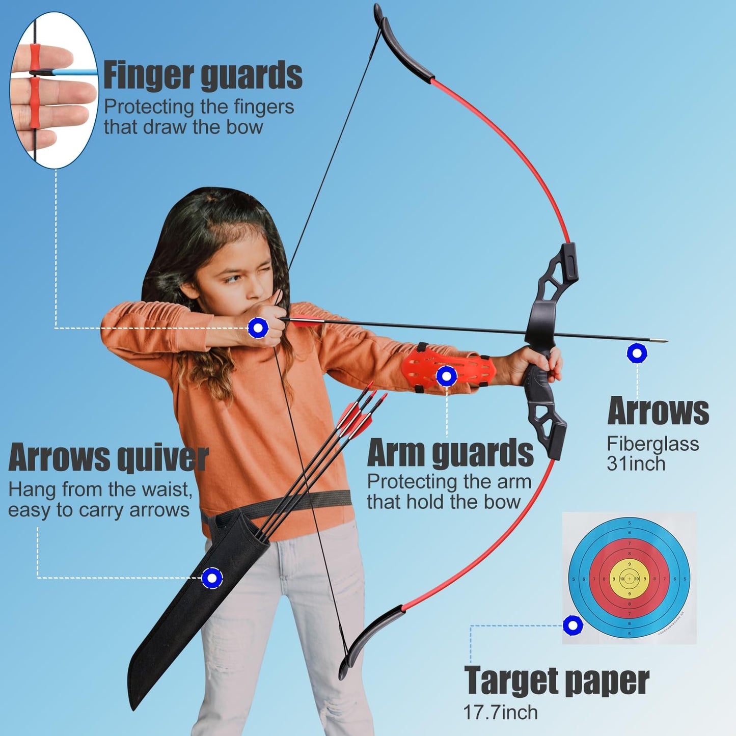 45" Kid Bow and Arrows Sets for Kids 8-12 & Youths & Teen. Archery Set for Kids & Adlut Beginner. Toy Recurve Bow and Arrow Set Left & Right Hands Outdoor Sports for Backyard Games & Training
