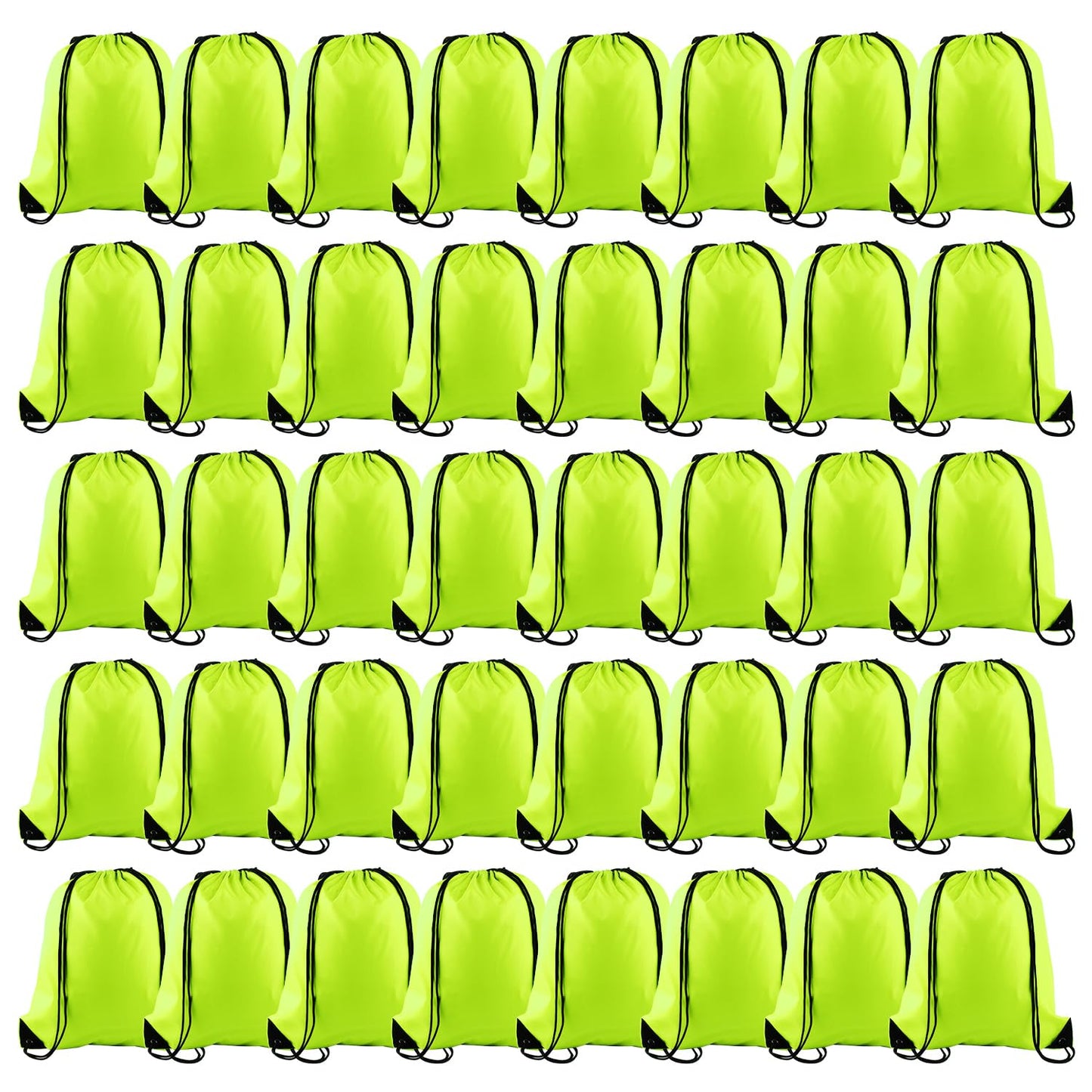 KUUQA 50Pcs Fluorescent green Drawstring Backpack Bulk Drawstring Bags String Bags Storage Bags Gym Backpack for Sport Gym Traveling