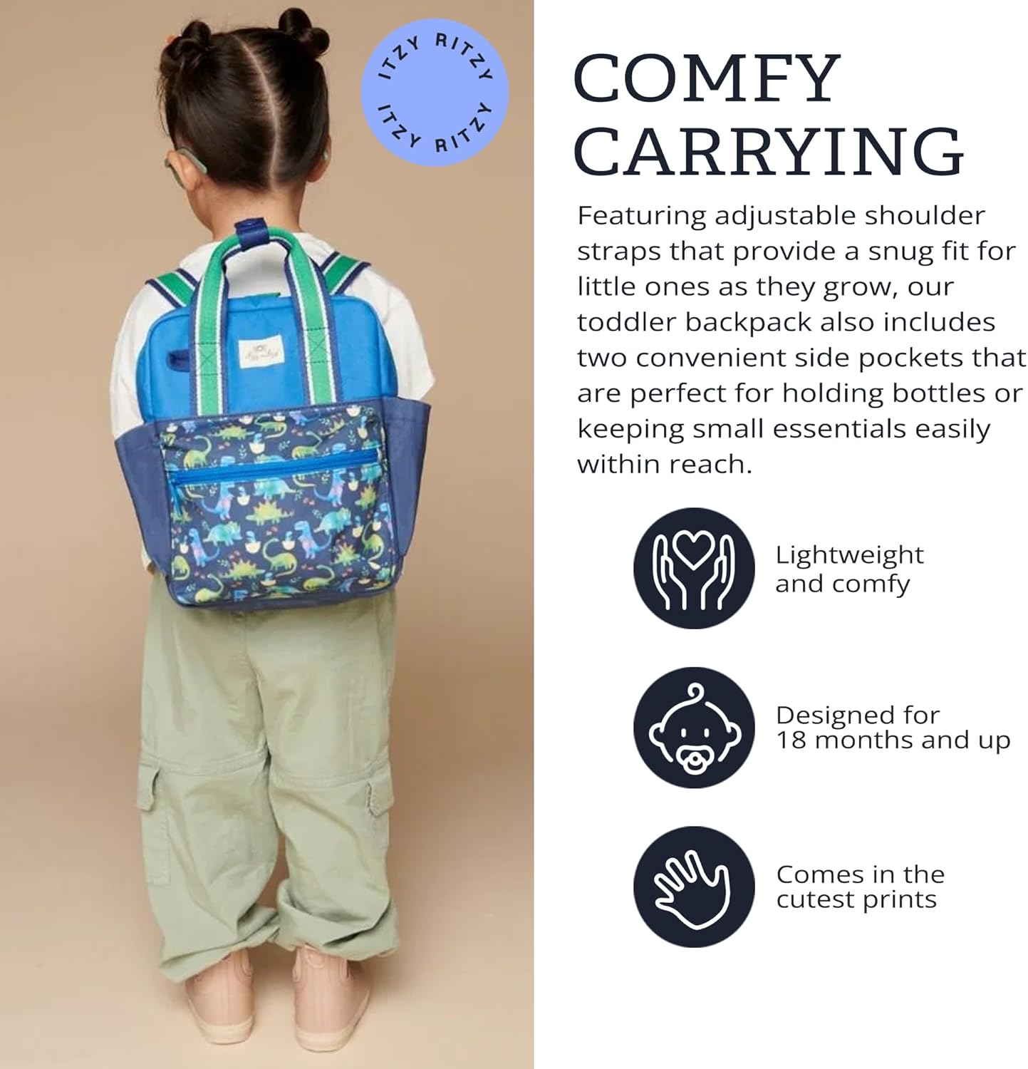 Itzy Ritzy Toddler Backpack - Daycare Bag - Features Adjustable Shoulder Straps, 2 Side Pockets & Spacious Interior with Wipeable Fabric Lining & Name Label, Strawberry Backpack