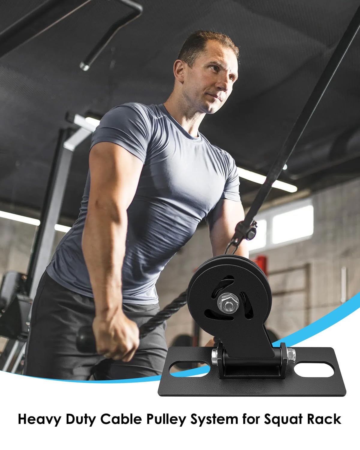 HZSIFU Heavy Duty Cable Pulley System for Squat Rack, 180° Gym Pulley Blocks Fits 1" or 5/8", Rotation Pulley System with Extended Slot Design for Home Gym