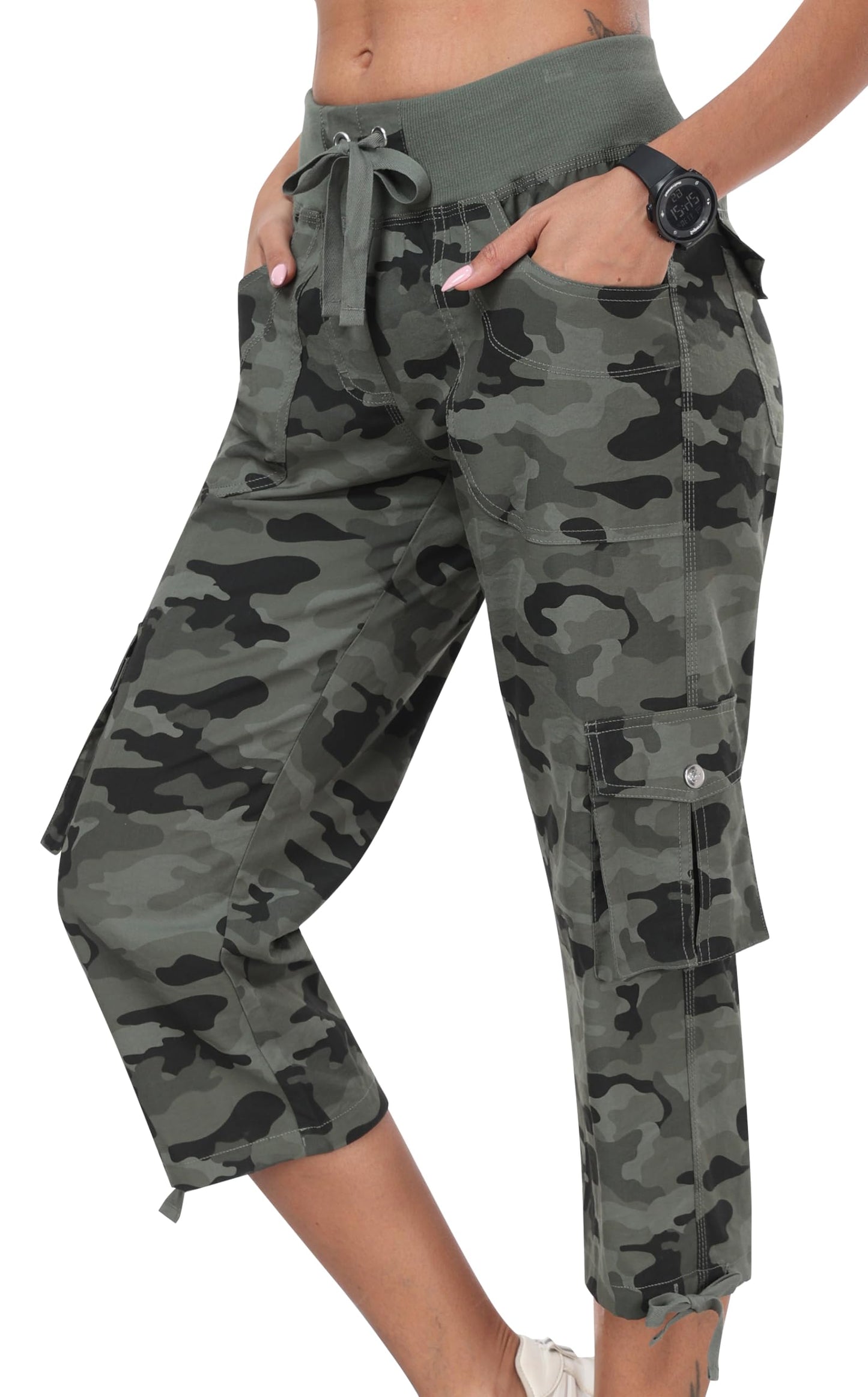 MoFiz Hiking Cargo Shorts for Women Outdoor Quick Dry Athletic Shorts for Boating Camping with Pockets Camo Green XS