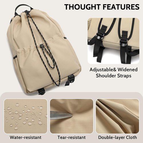 Casual Drawstring Backpack, 22L String Bag Gym Backpacks for Men Women, Water-Resistant Sports Bag Workout Backpack for Beach Swim Hiking Basketball Outdoor Activities Carry Everywhere, Black