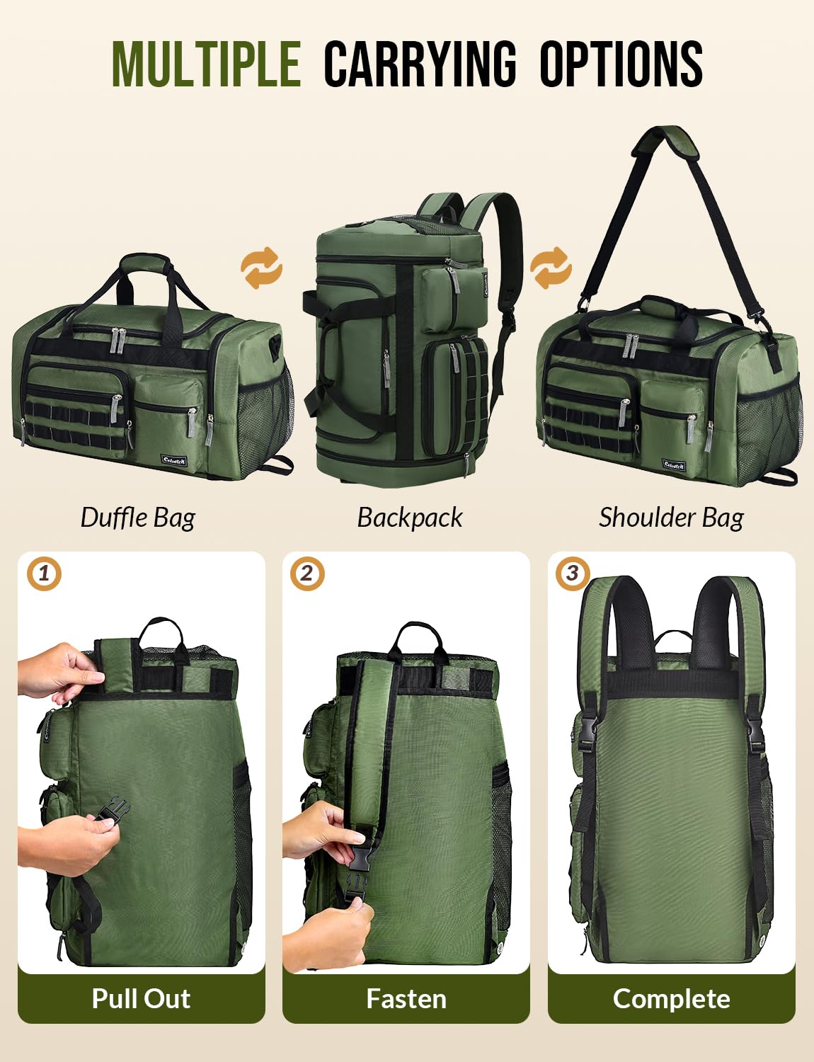 Celvetch Gym Bag for Men Women 3-in-1 Sports Travel Duffel Bag, 39L, Green