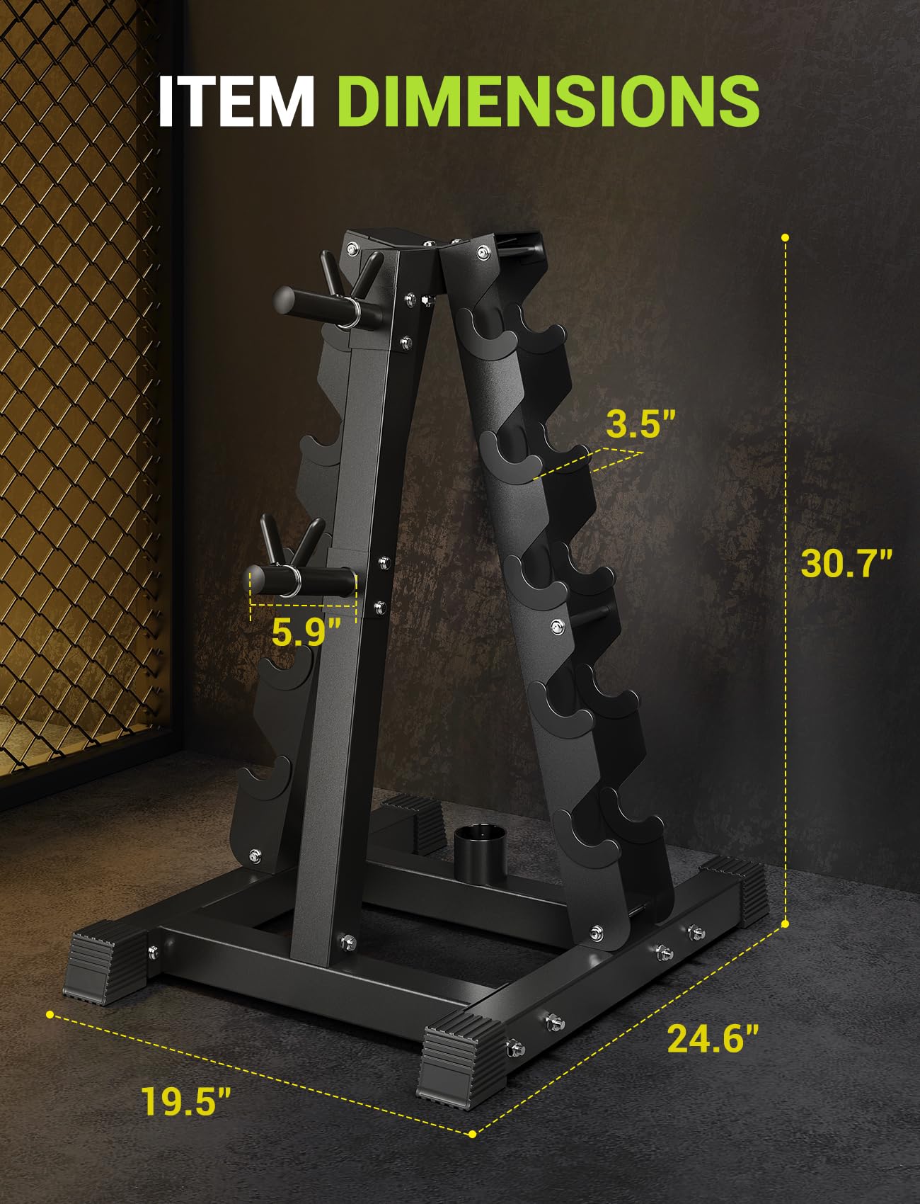 YOLEO 5-Tier A-Frame Dumbbell Rack Stand, Heavy-Duty 3-in-1 Weight Rack for Dumbbells, Barbells & Plates, Space-Saving Home Gym Organizer, 1100LBS Capacity, 19.5"x24.6"x30.7" (Rack Only)