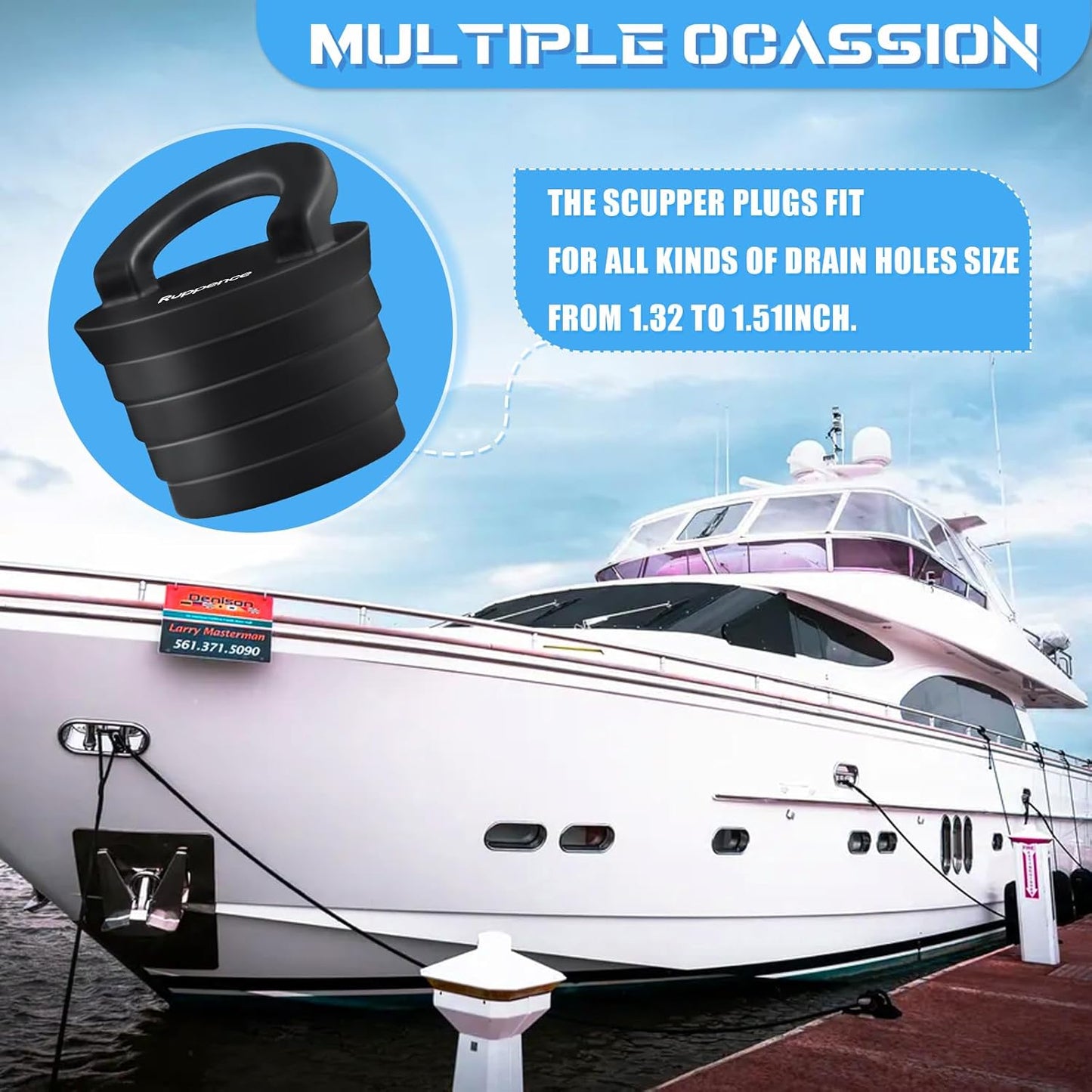 1-1/2" Kayak Scupper Plugs, Push-in Boat Drain Kayak Plugs for Sit on Top with Ring Pull Design, Watertight Livewell & Bilge Stoppers for Marine Drain Holes, Canoes & Small Watercraft (4Pack)