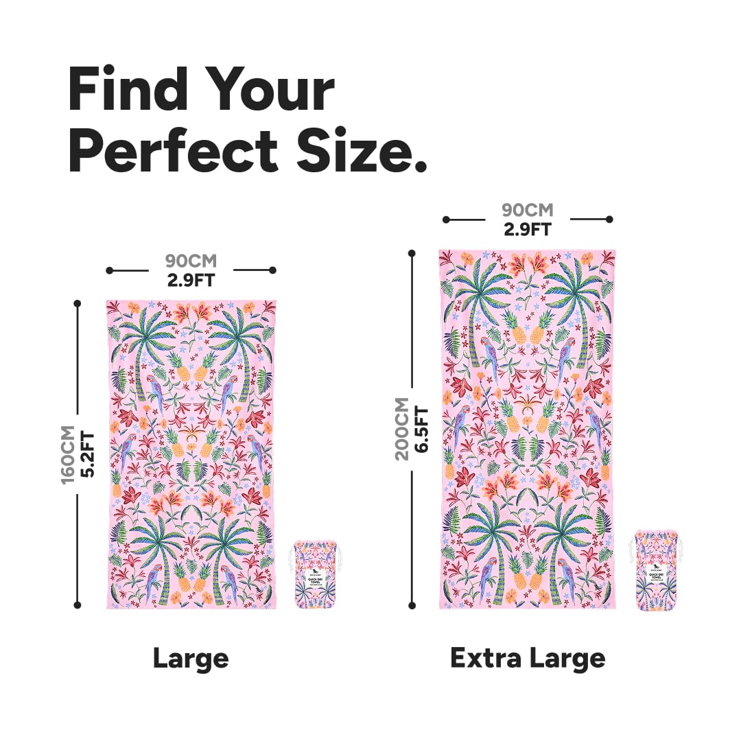 Dock & Bay Beach Towel - Quick Dry, Sand Free - Compact, Lightweight - 100% Recycled - Includes Bag - Pink Paradise - Extra Large (200x90cm, 78x35)