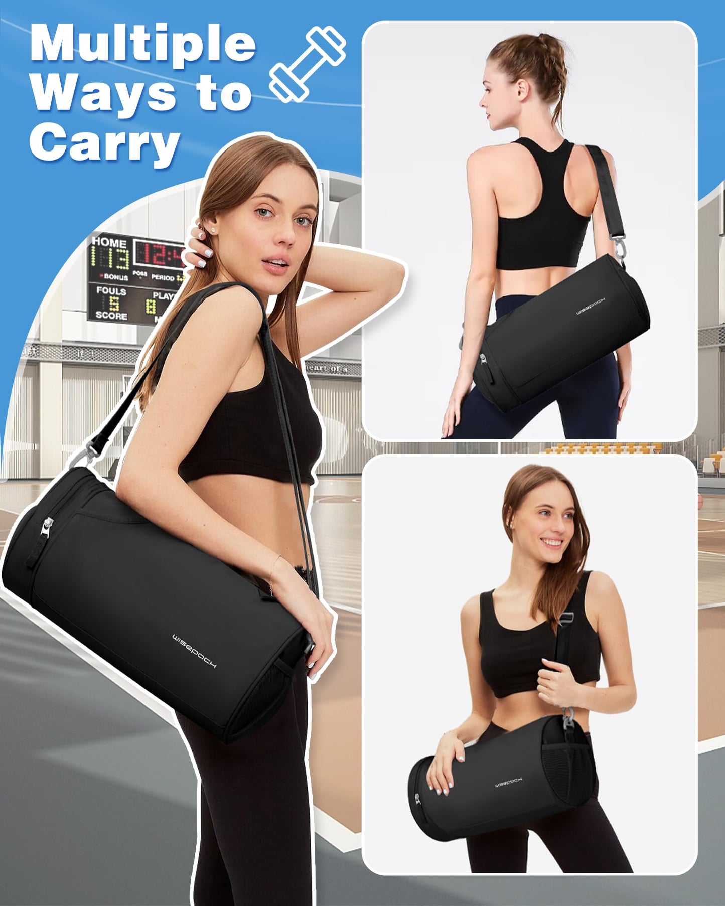 Small Gym Bag for Women,Waterproof Mini Duffle Bag Womens Spotrs WorkoutBags Small Travel Duffel Bag with Wet Pocket Carry on Weekender Bags for Dance Swimming,Gym,Yoga,Fitness Black