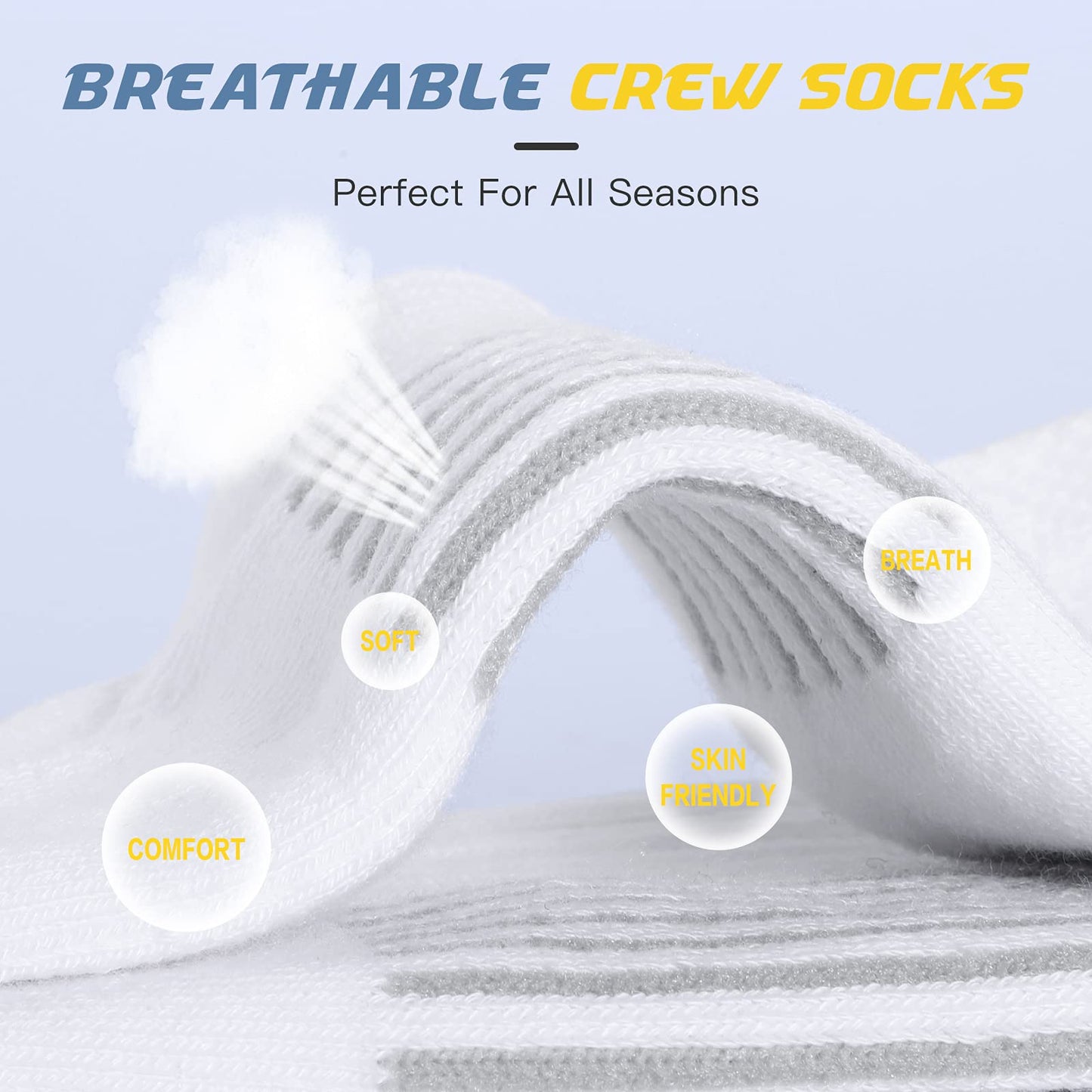 Felicigeely Athletic Crew Socks Cushion Running Socks Performance Breathable Sports Socks for Men (US, Numeric, 9, 12, Regular, Regular, White)