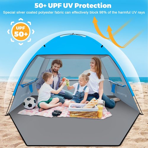Venustas Beach Tent Sun Shelter for 3/4-5/6-7/8-10 Person, UPF 50+ UV Protection Beach Canopy, Lightweight and Easy Setup Cabana, Portable Shade Tent