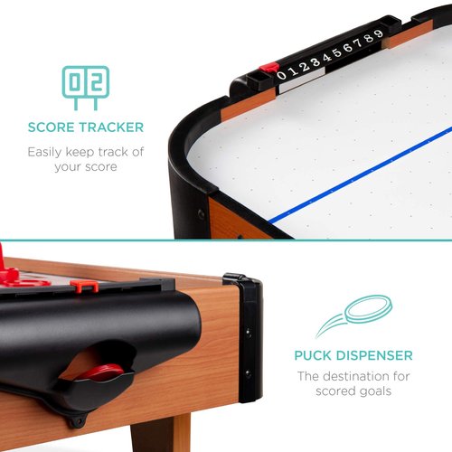 Best Choice Products 40in Portable Tabletop Air Hockey Arcade Table for Game Room w/ 100V Motor, Electric Fan, 2 Strikers, 2 Pucks - Light Brown