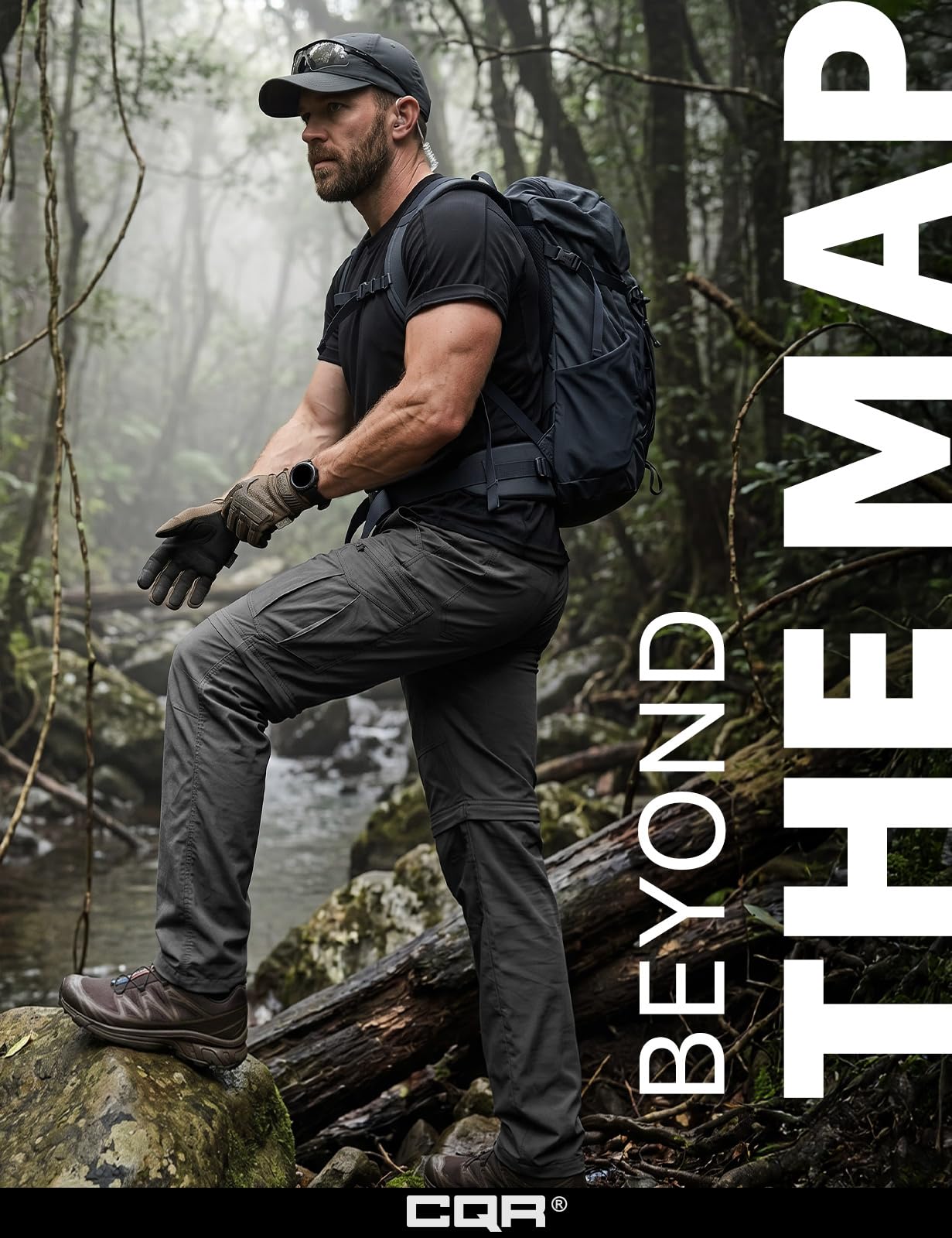 CQR Men's Convertible Cargo Tactical Pants, Water Resistant Outdoor Hiking Pants, Zip Off Lightweight Stretch Work Pants, Runyon Cargo W/Belt Charcoal, 34W x 32L