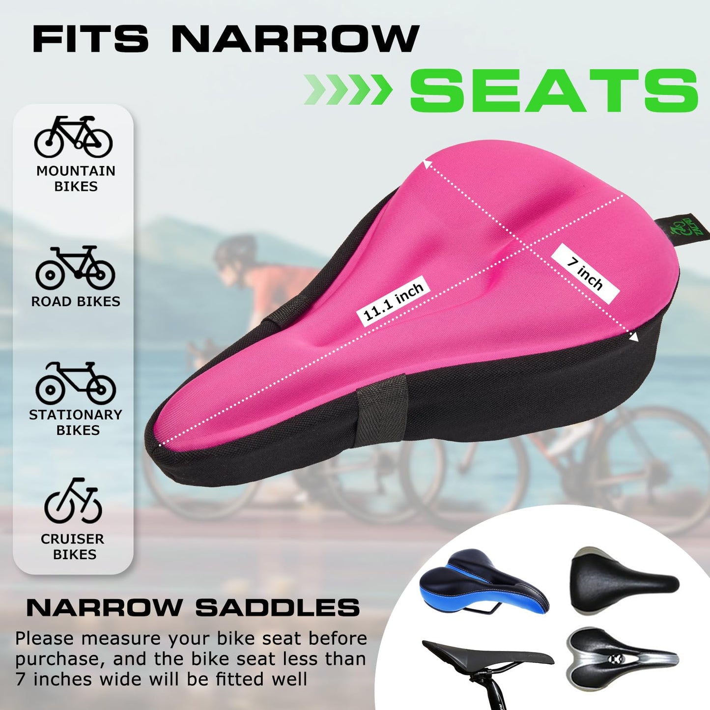 Zacro Bike Seat Cushion, Comfortable Gel Padded Bike Seat Cover, Adjustable Bicycle Cover for Men & Women, Compatible with Stationary Exercise, Mountain and Road Bike Saddles