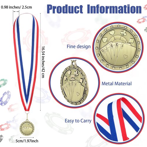 Loetere 12 Pcs Poker Tournament Medals Playing Cards Prizes Poker Trophy Texas Card Medal Awards Personalized Custom Relief with Spades Hearts Diamonds Clubs