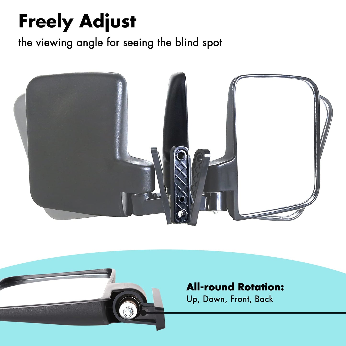 10L0L Golf Cart Side Mirrors Compatible with Yamaha Club Car EZ-GO and Others Round or Square Tube Golf Cart Roof Bracket, No-drilling Required