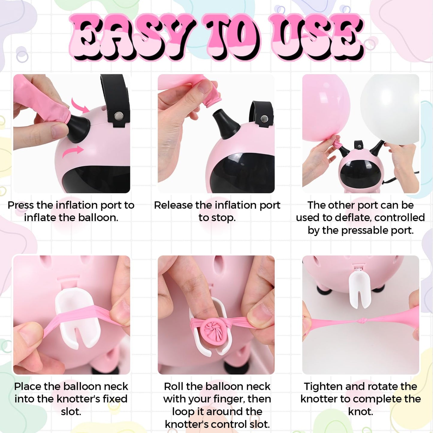 Togvu Small Balloon Pump, Portable Air Pump Machine for Balloons with Dual Nozzles, 110V 600W Electric Balloon Blower Pumping for Latex Garland Arch and Foil Balloons - Pink