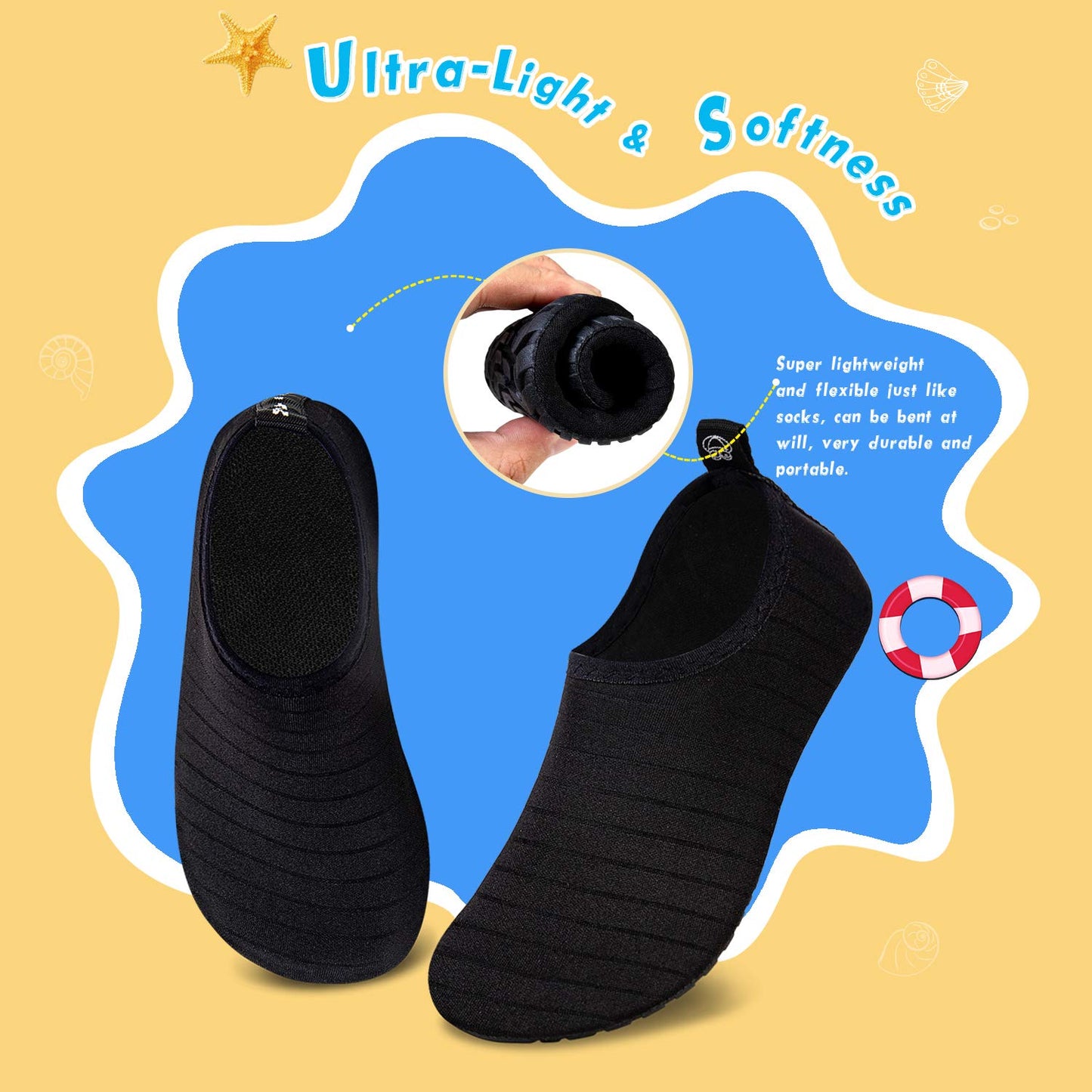 WateLves Kids Water Shoes Toddler Girls Boys Barefoot Non-Slip Quick Dry Aqua Socks for Beach Swim Walking (Striped Black, 34/35)