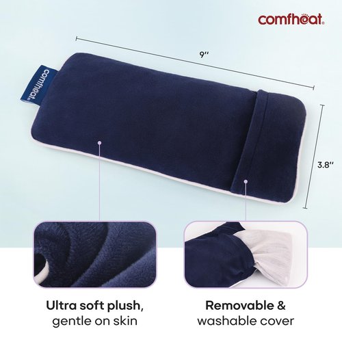 Comfheat Lavender Weighted Eye Pillow - Soft Plush Removable Cover, Moist Heat & Cold Therapy, Natural Aromatherapy Eye Compress Pillow for Relaxation, Yoga, Meditation, and Sleep, Navy Blue