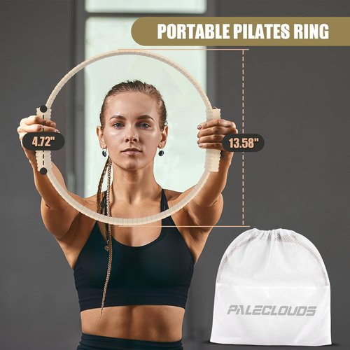 Paleclouds Pilates Ring Set, Pilates Essential Kit with Pilates Ring and Ball, 2.2lb *2 Ergonomic 7-Shaped Dumbbells, Portable Bag & Training Poster, at Home Workouts Pilates Sets for Women (Beige)
