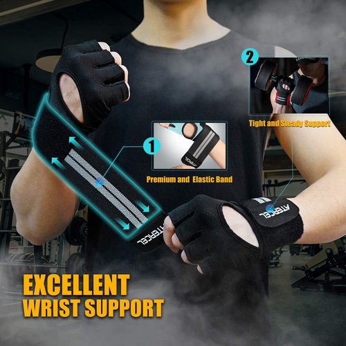 ATERCEL Weight Lifting Gloves Breathable Workout Gloves with Wrist Support for Gym, Exercise, Pull ups, Super Lightweight for Mens and Women, Full Palm Protection(Black, M)
