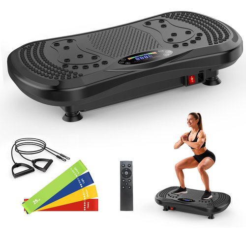 Vibration Plate Exercise Machine, Full-Body Workout Vibrating Platform with Loop Bands, Waver Vibration Plate for Home Fitness,Fitness Equipment for Strength Toning & Fat Loss for Women Men Dark Black