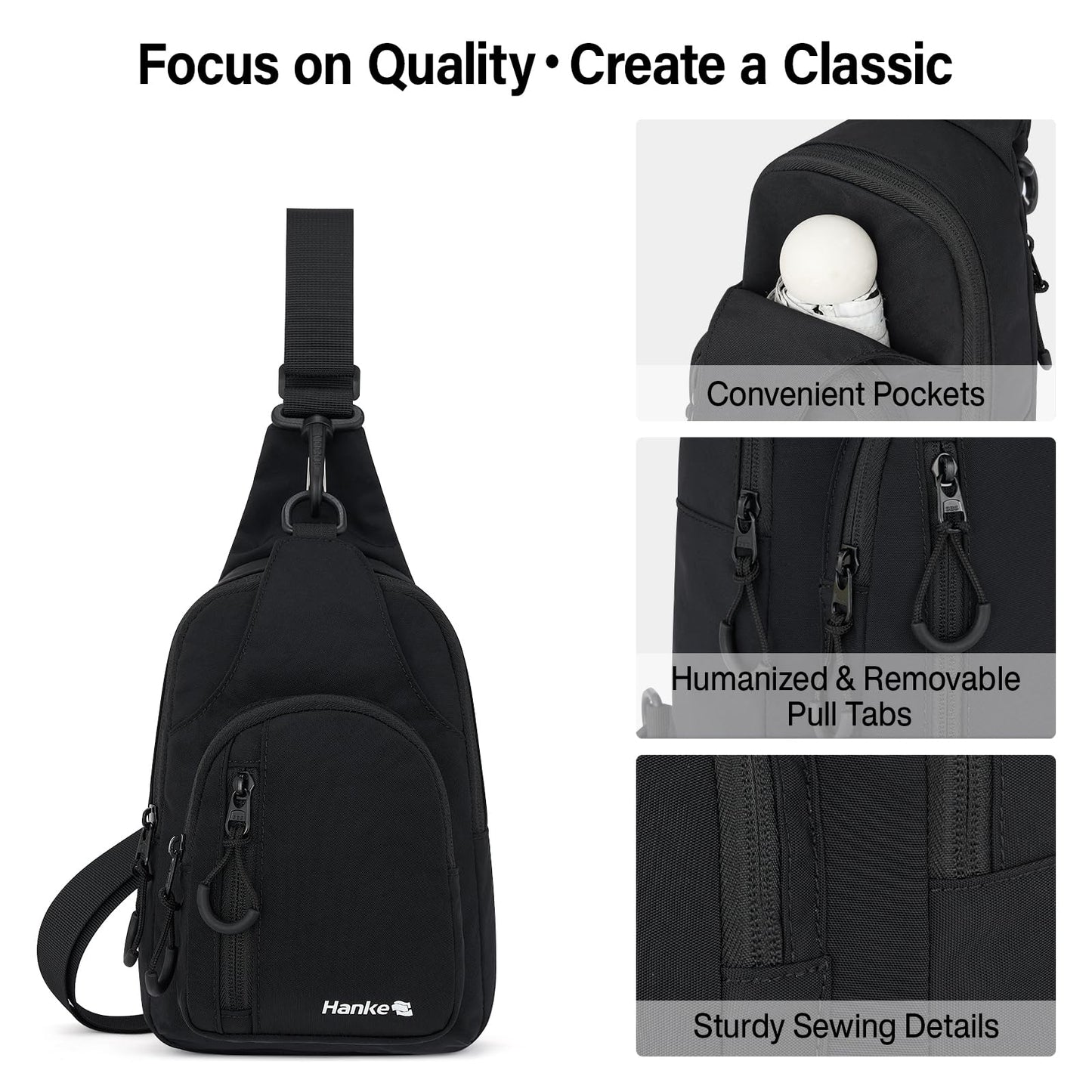 Hanke Crossbody Sling Bag for Women Men, Large Casual Cross Body Sling Bags, Lightweight Chest Bag for Outdoor Hiking Travel (Graphite Black)