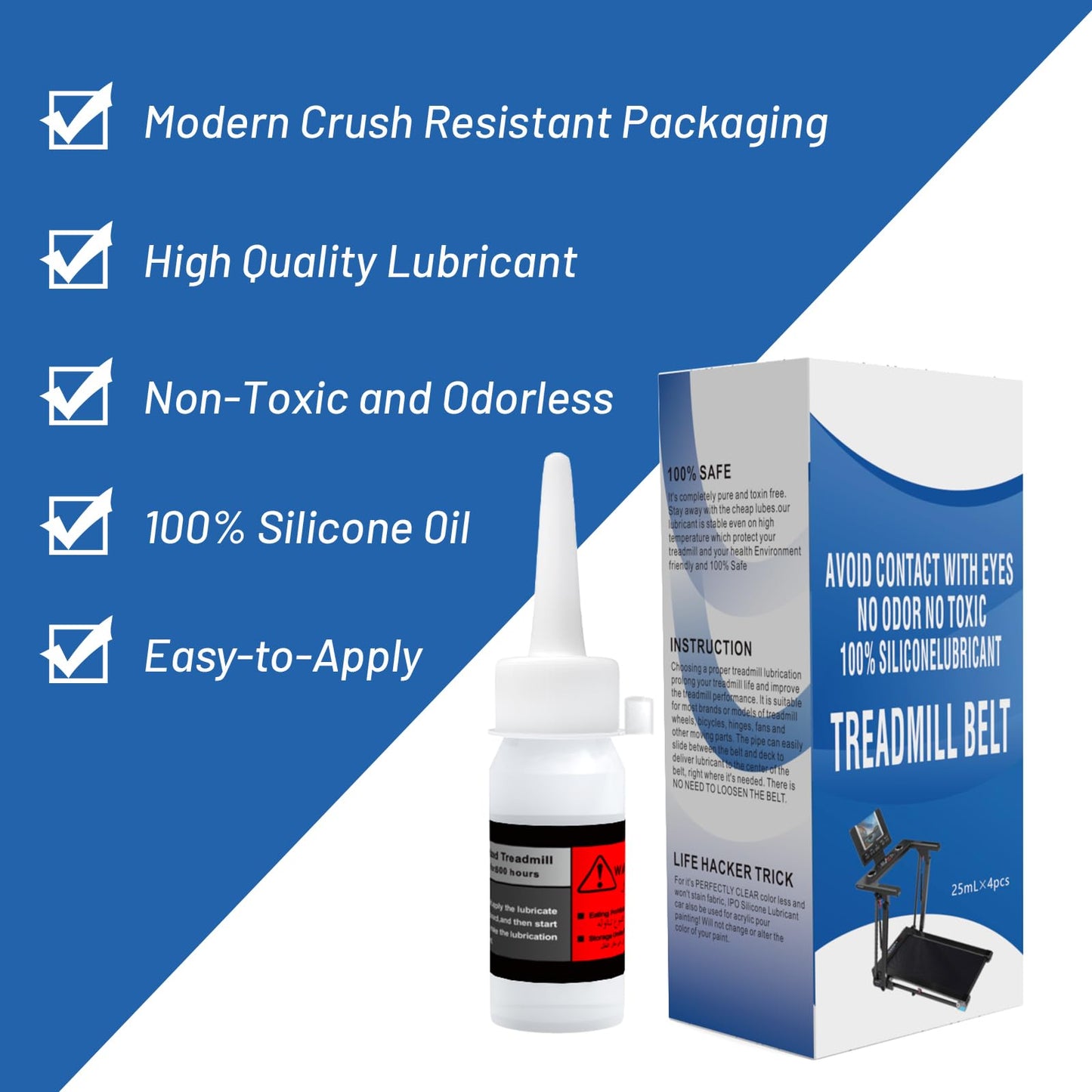 100% Silicone Treadmill Belt Lubricants/Lubes - 25ml/Bottle, No Odor and No Toxic, Easy to Use, Disposable Lubricant, High Temperature Resistant and Stable Lubricant-4pcs