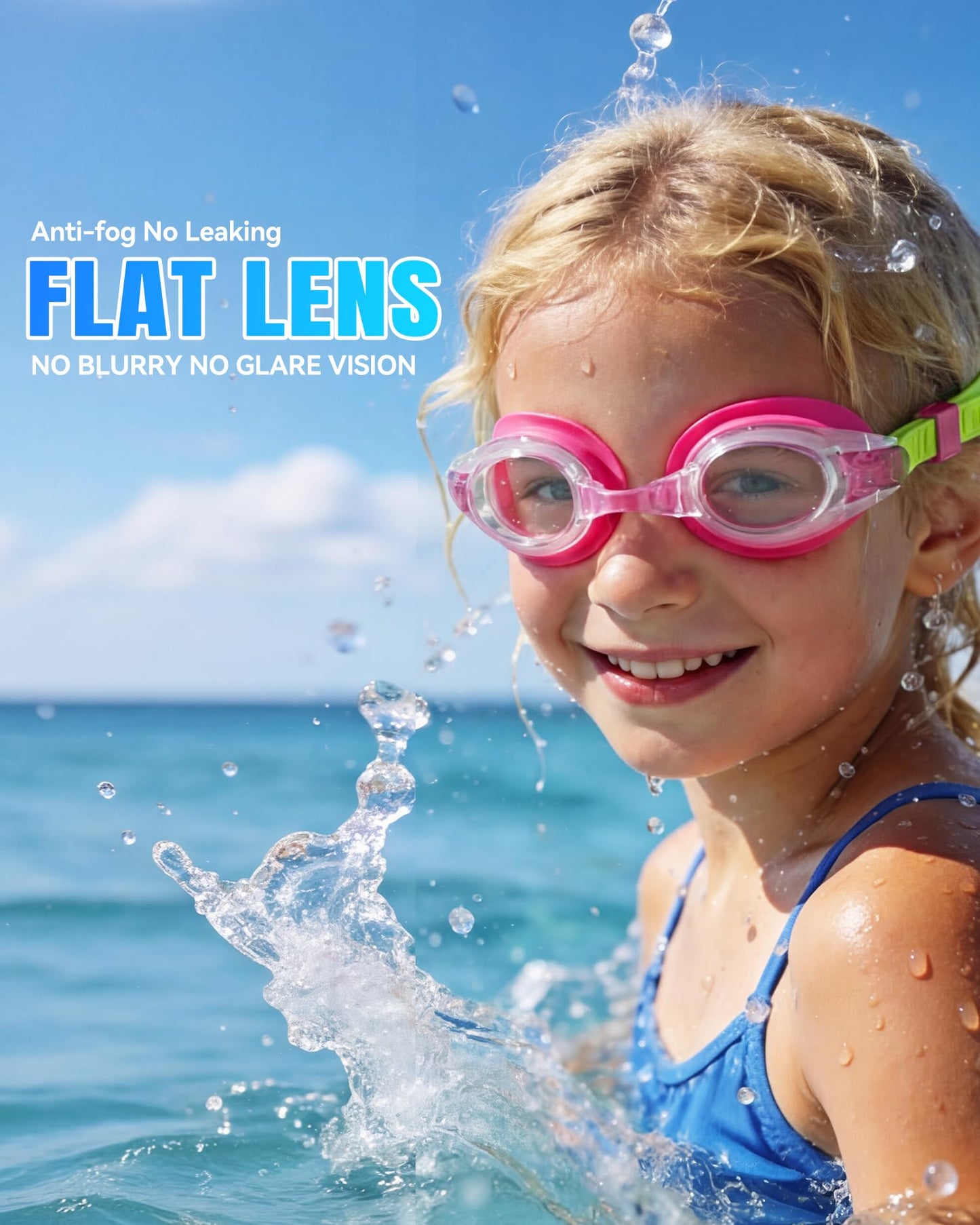 Aegend 2 Pack Kids Goggles, Swimming Goggles for Kids Age 4-16 Boys and Girls Youth, Anti-Fog Pool Goggles, Red & Light Purple