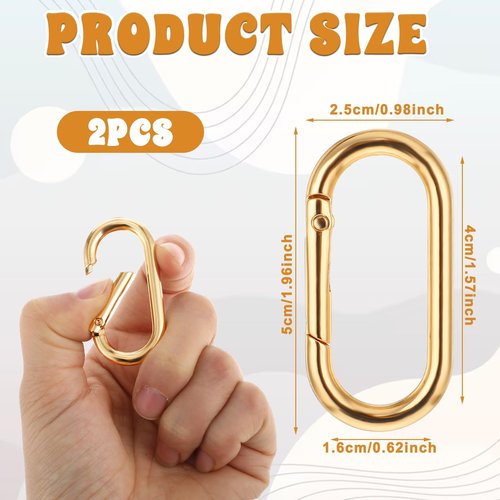 Giantree 2Pcs Gold Key Ring, Gold Carabiner, Gold Carabiner Clip Oval Snap Clip, Metal Keychain Clip for Purse Strap Alloy Round Buckle Key Hook for Bags Purse Keychain Replacement