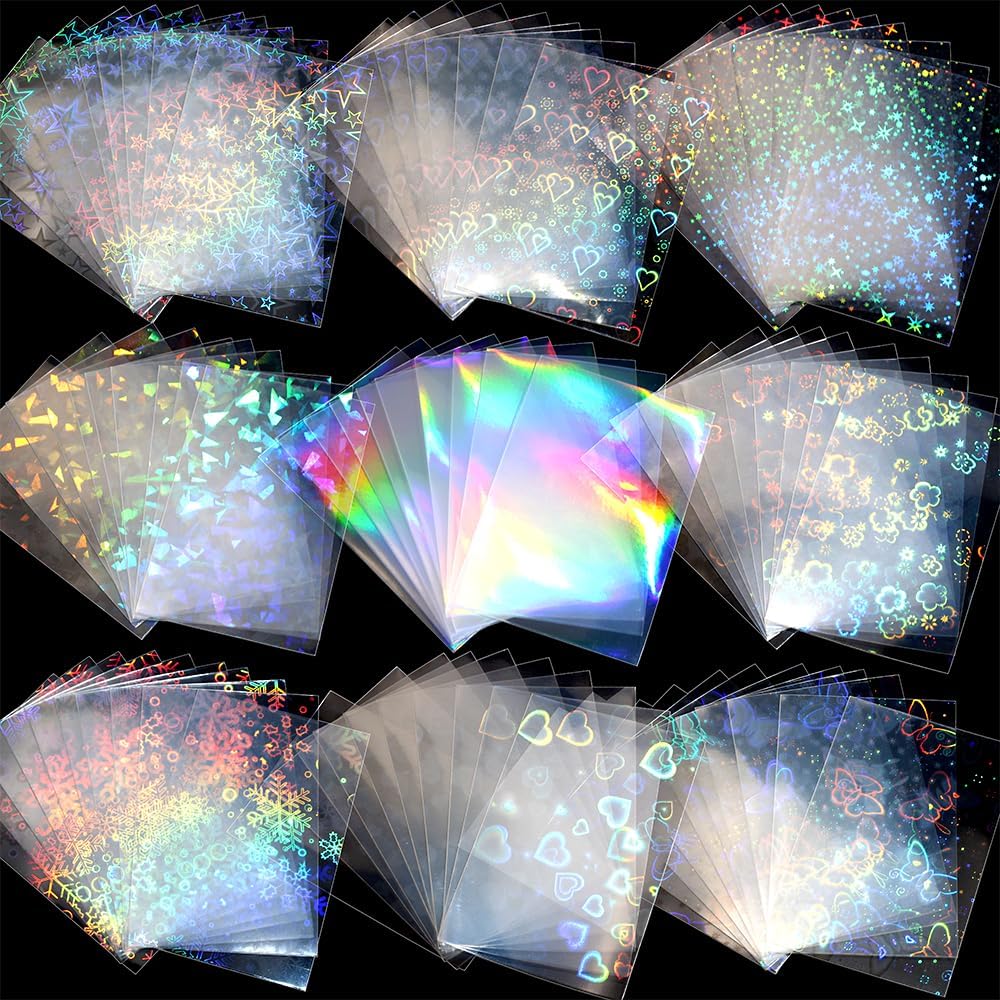 100 Pcs Laser Flashing Photocard Sleeves Holographic Card Sleeves for Trading Cards Penny Sleeves Photocard Holder Rainbow Star Heart Flower Card Protector