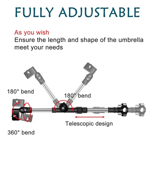 Universal Umbrella Holder Clamp, Handlebar Attachment Accessories for Bike, Wheelchair, Stroller Outdoor Travel