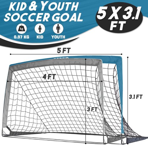 Kids Soccer Goal for Backyard, 5×3FT Easy Foldable Soccer Practice Net with Portable Carrying Bags for Toddler Youth Adult Soccer Training Equipment Outdoor Sports Game
