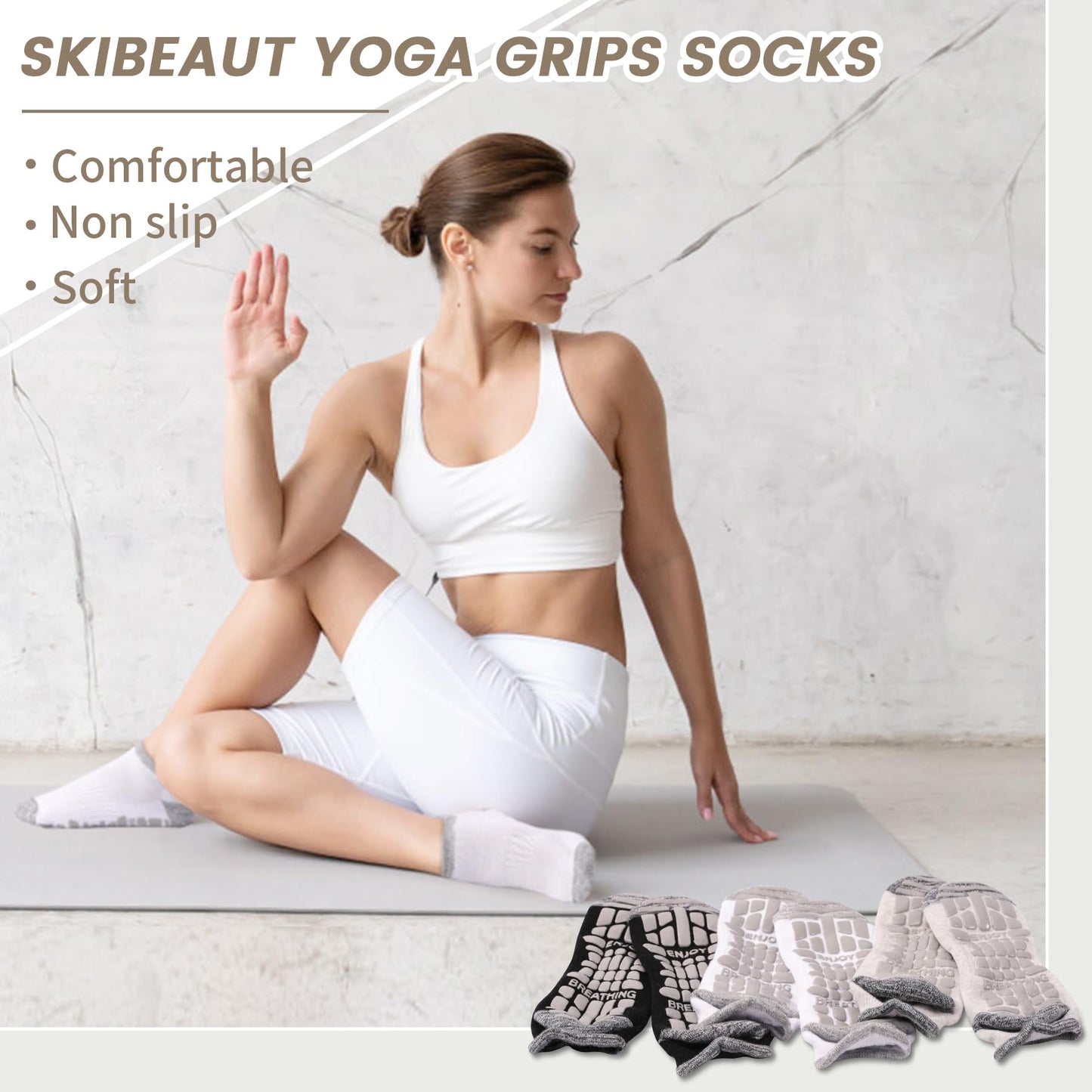 SkiBeaut Pilates Grips Men Women Socks,3 Pairs Unisex Yoga Non Slip Grips Cushion Sticky Barre Hospital Socks for Man Woman,US Size 11-13