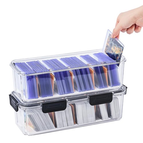 DEEIF Toploader Storage Box, Trading Card Storage Box with 5 Dividers, Hard Plastic TCG Card Storage Box for Top Loaders, Large for 165 Toploaders 650 Cards (2 Pack)