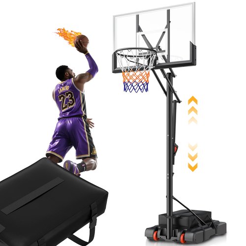 Basketball Hoop Outdoor, Upgraded 10FT Height Adjustable Basketball Goal System with Sturdy Base & Shatterproof 44" Backboard for Youth Adults – Backyard, Driveway & Indoor（Portable）