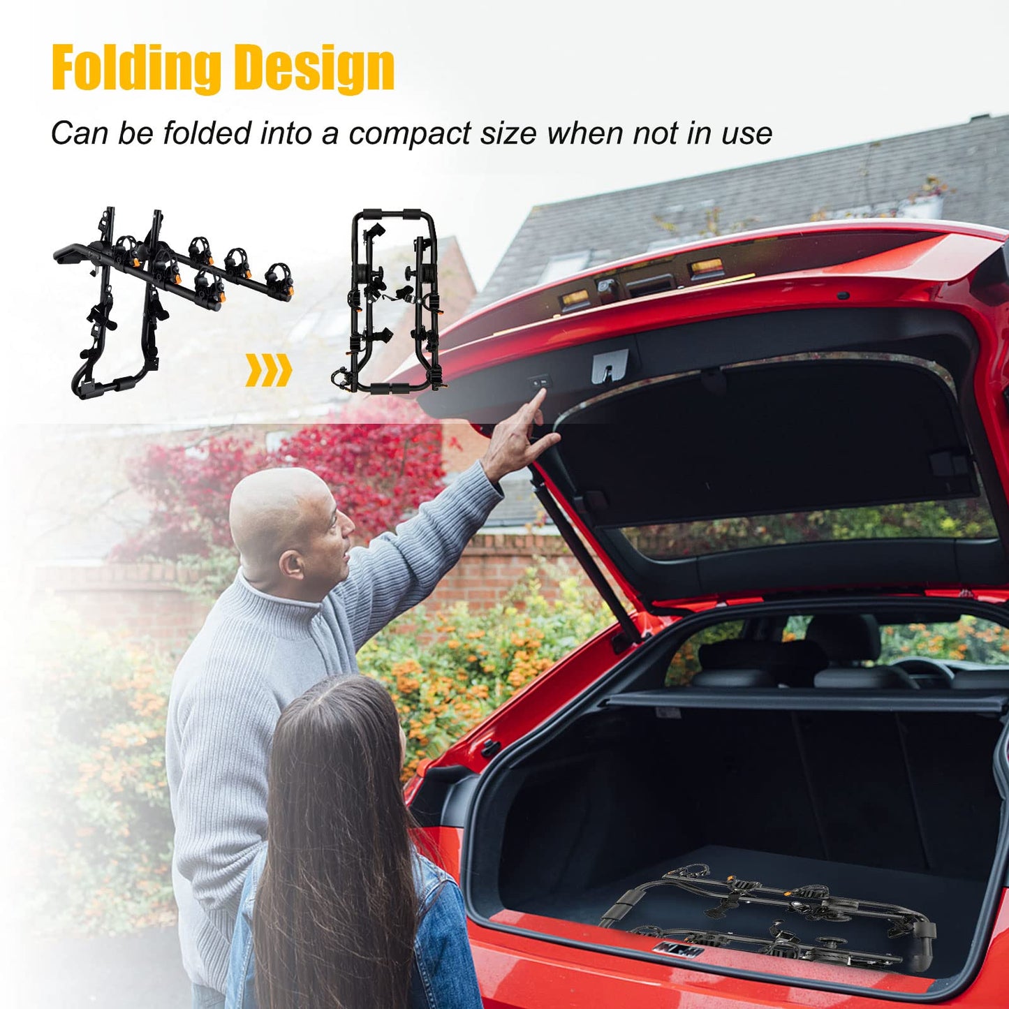 GYMAX Bike Rack, Trunk Mounted 3 Hitch Rack with 2”Receiver & Double Safety Guarantee, Folding Heavy Duty Adjustable Bicycle for Cars, Trucks, SUV's and Minivans Black