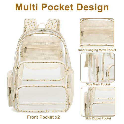 BTOOP Clear Backpack Heavy Duty Transparent Bag 17" See Through BookBag for Women Men Adults Work Festival Sports Travel