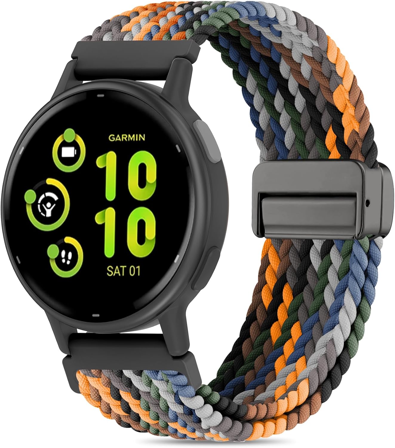 20mm Magnetic Braided Nylon Band Compatible With Garmin Vivoactive 6/Vivoactive 5/3/3 Music Watch Bands, Quick Release Stretchy Strap Replacement for Venu Sq 2/Forerunner 55/165/245/645